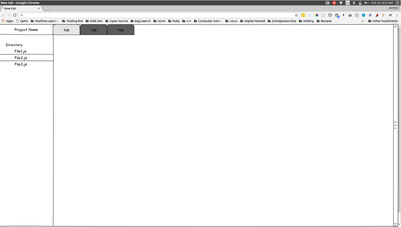 Mock-up showing tree view and file tabs